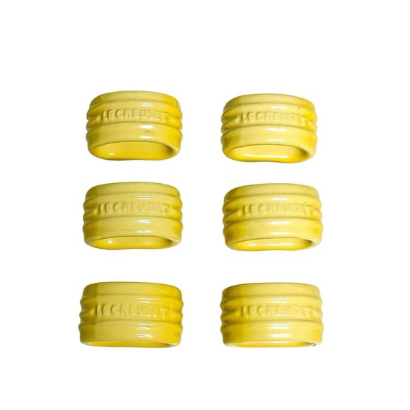 Le Creuset Set Of 6 Yellow Soleil Stoneware Napkin Rings - Picture 1 of 6